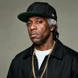 george washington dressed like gangster rapper. flat brim baseball cap. gold chain. neck tattoo.