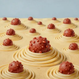 the infinite land of spaghetti and meatballs, surrealist landscape painting