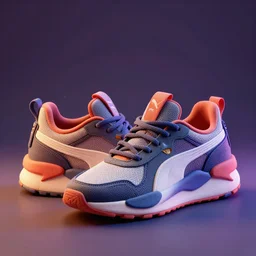 puma rs - x sneakers, vfx art, unreal engine render, claymation style, colourful, volumetric light, digital painting, digital illustration, dramatic light,