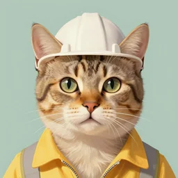 symmetrical!! portrait of cat as an engineer. close up. soft lighting, retro 8 0 s, realistic illustration, art by peter elson