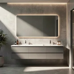very contemporary bathroom design, layout, product illustration