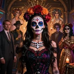 beautiful android! woman. cinestill, blade runner, photorealistic, interstellar, intricate detailed environment. ( el dia los muertos ), 8 k, hd. photo by terry o'neil and artgerm and pollock and greg rutkowski and alphonse mucha and loish and wlop