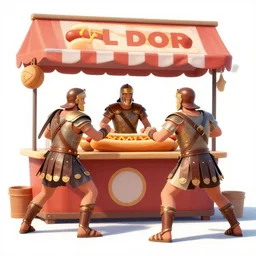 roman gladiators attacking a hot dog stand