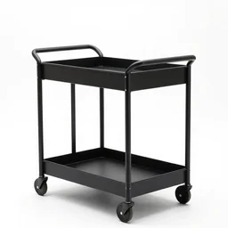 matte black bar cart, studio product photography, isolated on a pure white background, centered, entire object in frame, sharp focus, soft studio lighting