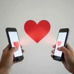 Two phones send heart through the air. Free stock photo. 2 phones. heart through the air. by Greg Rutkowski