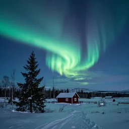 nunavut landscape, winter, night, with aurora borealis, van gogh painting,