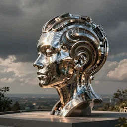 cognitive optical illusion in the style of h.r. giger, sculpture, metal