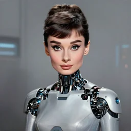 portrait of audrey hepburn as a robot highly detailed digital painting art station cyberpunk