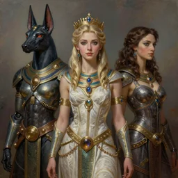 portrait oils, beautiful androgens hybrid cyborg atlantean anubis hada mehwish hayat elsa jean alien warrior, regal, realistic, refined, detailed, digital art, jessica rossier, michael cheval, esao andrews, steampunk, walt disney, francois boucher, oil painting, highly detailed, cinematic lighting, unreal, natural tpose
