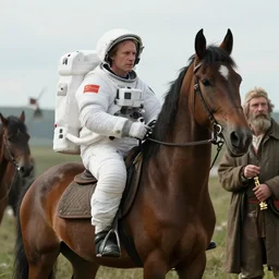 extremely realistic movie shot of a horse sitting on astronaut by denis villeneuve, caravaggio, ilya repin and andrei tarkovsky, very detailed
