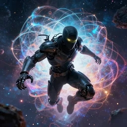 ninja cyborg letting go of reality and experiencing the quantum feild, matte painting comic book art, cinematic, highly detailed, realistic, beautiful cosmic neural network, octane render, unreal engine, depth of field, trending on artstation, sharp focus, philosophical splashes of colors