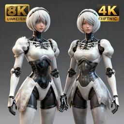 a photo of 2 b nier automata, realistic, highly detailed, trending on art station, octane render, 8 k, 4 k,