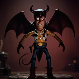 toy story character possessed by exorcist demon, dark, film grain, style of william friedkin
