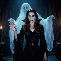 candid photo of kate middleton as a gothic vampire in the 1980s, haunted house interior, ghostly figure, scary, 80s aesthetics,