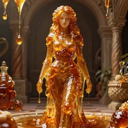 woman made completely of honey. honey golem. similar to a spirit or elemental. unreal engine. hq render. high concept 4k full body.