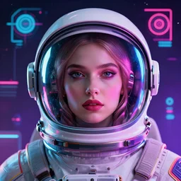 neon, retrofuturistic portrait of a woman in astronaut helmet, space graphics art in background, close up, quint buchholz, wlop, dan mumford, artgerm, liam brazier, peter mohrbacher, 8 k, raw, featured in artstation, octane render, cinematic, elegant, intricate, 8 k