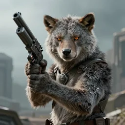 portrait of animal with gun, 8 k, f 1. 8, portrait from the new sci - fi science fiction film