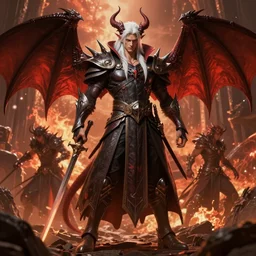 complex 3 d render hyper realistic full length illustration of a handsome! powerful white haired demon necromancer, d & d, medieval fantasy, draconic, character design, concept art, 8 k, hd, epic scene, dante's inferno, symmetrical, art by takeshi obata + billelis + hirohiko araki