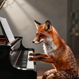 a fox playing piano