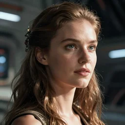 VFX movie of a futuristic space woman model gorgeous portrait in inhuman future spaceship, beautiful natural skin natural lighting by Emmanuel Lubezki