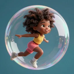 a black girl with an afro flying on a bubble, digital art, trending on artstation, extremely detailed.