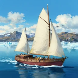 poster by michael whelan and tomer hanuka, a vikingship sailing through a glacial lake, full of details, by makoto shinkai and thomas kinkade, matte painting, trending on artstation and unreal engine