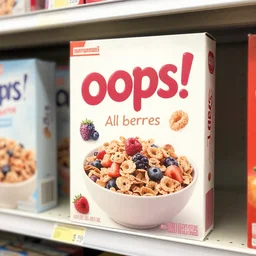 a box of oops! all berries cereal on a grocery store shelf
