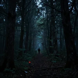 photo taken in the middle of a spooky forest at night