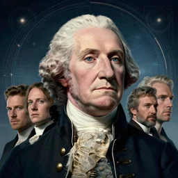 retrofuturistic portrait of george washingon, space graphics art in background, close up, quint buchholz, wlop, dan mumford, artgerm, liam brazier, peter mohrbacher, raw, featured on artstation, octane render, cinematic, elegant, intricate, 8 k
