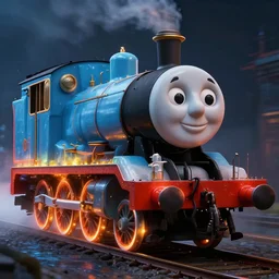 photorealistic thomas the train with centipede legs. hyperdetailed photorealism, 1 0 8 megapixels, amazing depth, glowing rich colors, powerful imagery, eldritch overtones, 3 d finalrender, 3 d shading, cinematic lighting, artstation concept art