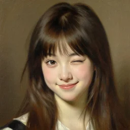 a detailed portrait of an adorable anime girl, smile coy, wink, painting by gaston bussiere, craig mullins, j. c. leyendecker