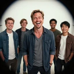Every brad pitt ever laughing at you, Darek Zabrocki, Karlkka, Jayison Devadas, Phuoc Quan, trending on Artstation, 8K, ultra wide angle, pincushion lens effect