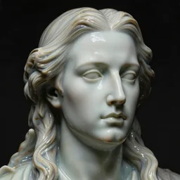 a neoclassicist renaissance close - up portrait of an person made of porcelain. reflective detailed textures. gloomy black background. highly detailed fantasy science fiction painting by moebius, norman rockwell, frank frazetta, and syd mead. rich colors, high contrast. artstation