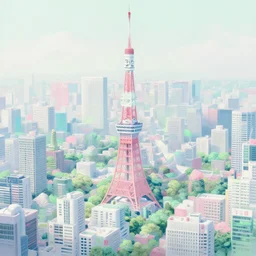 digital artwork closeup shot of a beautiful highly detailed matte painting of the modern tokyo cityscape, vibrant pastel styling by atay ghailan, cliff chiang, loish and goro fujita, white, white cyan, pink and light green pastel mystical tones, featured on artstation, featured on behance, vray render, high contrast
