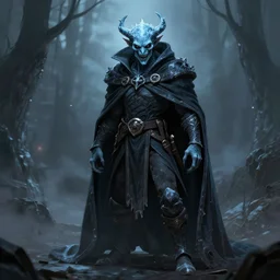 a horrid frost demon wearing a dark cloak and boots, digital art