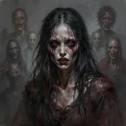 digital painting of a criminally insane young woman possessed by demons, wrinkled, gaunt, deep lines and shadows, highly disturbing, by artgerm, tooth wu, dan mumford, beeple, wlop, rossdraws, james jean, marc simonetti, artstation