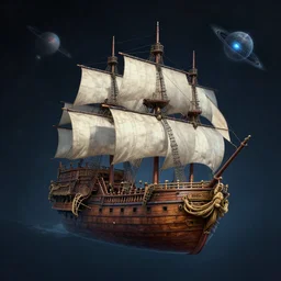 floating pirate ship. spelljammer. matte painting.