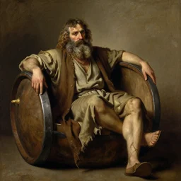 Portrait Portrait of Diogenes the Cynic donning hobo costume whilst resting in an enormous wine cask donato giancola john william waterhouse maxfield parrish mikhail vrubel arkhip kuindzhi astri lohne