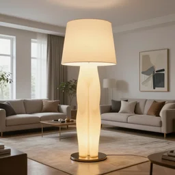 a large lamp woman body inspired design, placed in a large living room, art designers magazine HD photo superrealism 3d 8k resolution