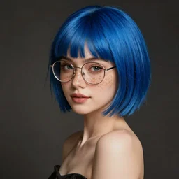 full body portrait of cute young woman with blue pixie cut and glasses, freckles, confident, goddess, elegant, smooth, sharp focus