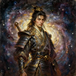 painting of galactic ancient fallen samurai, realism, oil on canvas, by ilya repin