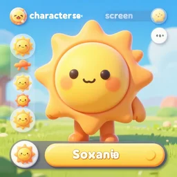 cute sun headed 3 d character,'character select screen '!!!! game ui, crisp, ultra graphics, 4 k image