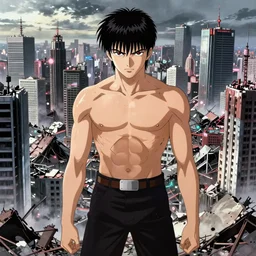 tetsuo over neo - tokyo, ruins of neo - tokyo from akira, neon wasteland, tetsuo the new and pained god | anime, matte painting, dystopian megacity neo - toky, o akira, shaded perfect, fine details. realistic shaded lighting anime manga!! artwork by katsuhiro otomo!!, akira, artgerm, jeremy lipkin and michael garmash and rob rey