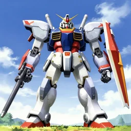 a giant colossal anime mecha robot in a field