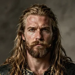 portrait of troubled masculine barbarian with trucker moustache. fantasy art. game character