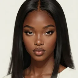 A bust of a beautiful black skinned Japanese girl with large lips and smooth eyebrows and straight hair, HD, illustration, epic, fantasy, intricate, elegant, amazing detail, digital painting, artstation, concept art, smooth, sharp focus, illustration, art by Turine Tran