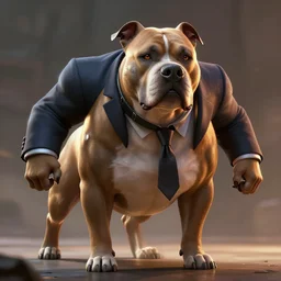 herculean pitbull, suit and tie, unreal engine, volumetric lighting, highly detailed, digital painting, artstation, radiant light, caustics, war hero, concept art, smooth, sharp focus, by gaston bussiere, bayard wu, maxim verehin
