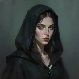 « a portrait of a woman with a hood on, a digital painting by charlie bowater, featured on cgsociety, fantasy art, behance hd, wiccan, artstation hd »