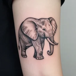 small realistic fine line art tattoo of a stylized elephant with abstract geometric patterns, fine line tattoo, highly detailed, hd, concept