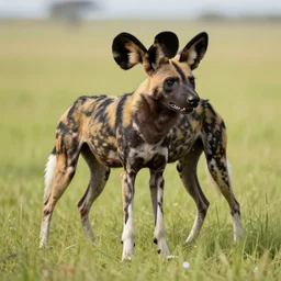 an african wild dog on the african plains, long grass, sparkling water, glistening, hyper realistic, hyper detailed, digital art, trending in artstation, cinematic lighting, studio quality, smooth render, unreal engine 5 rendered, octane rendered, art style by klimt and nixeu and ian sprigger and paul lehr